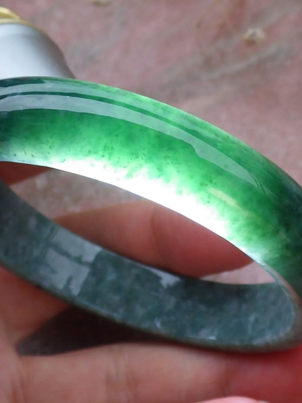 58mm Certified Hand Carved Green Natural A JADE Circle Jadeite Bracelet Bangle